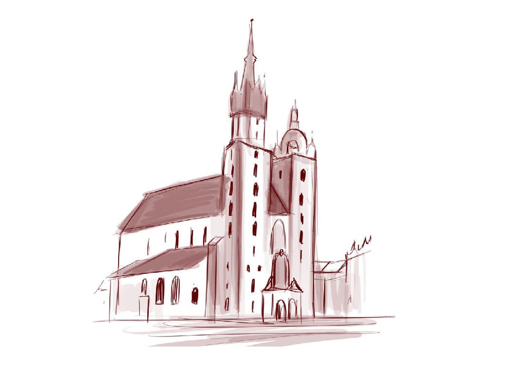 Odręczny szkic: Rynek Główny w Krakowie